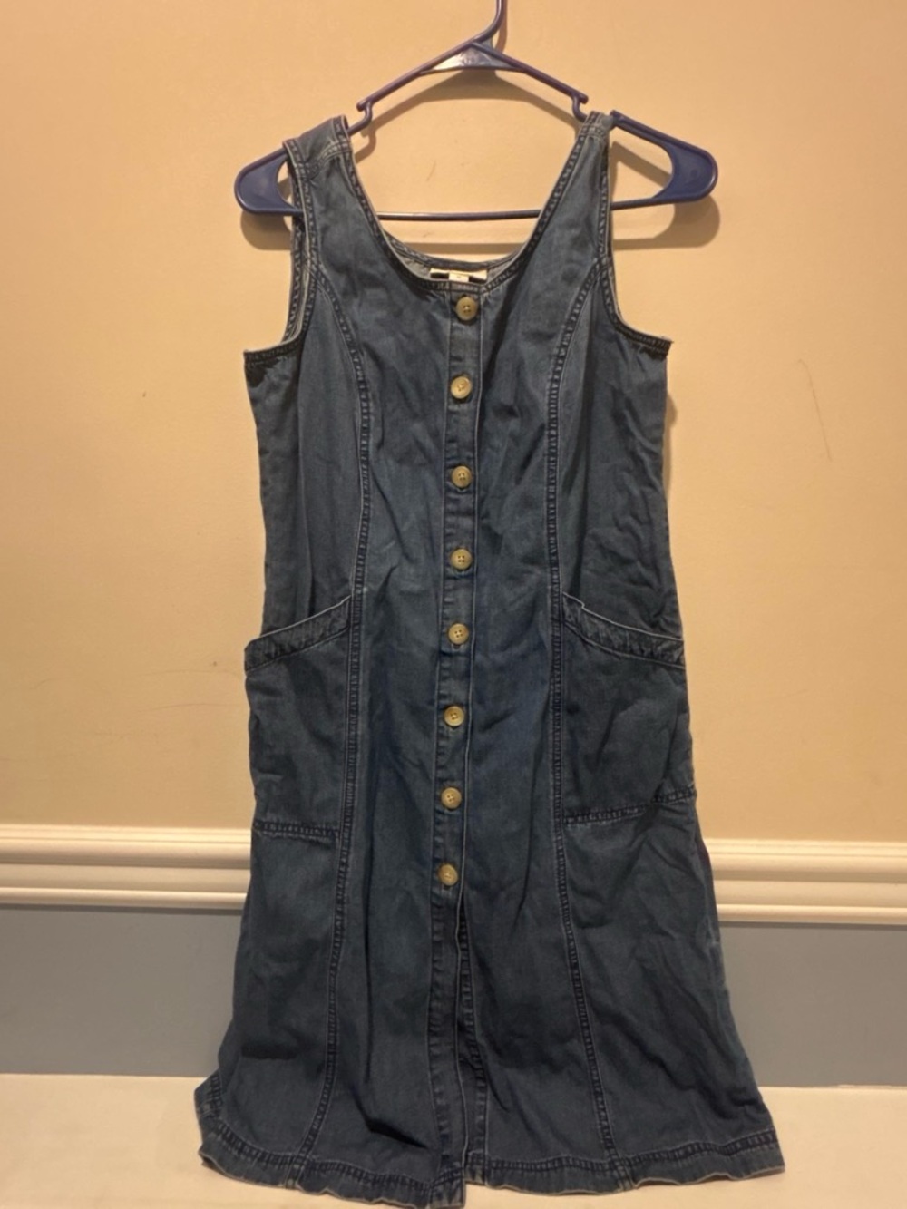 Button-Front Denim Dress in Medium Blue